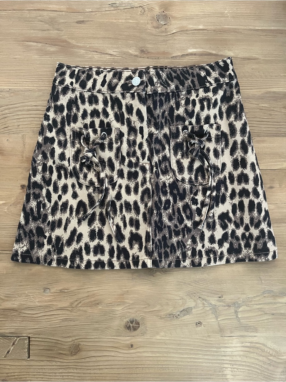 Leopard Print Mini Skirt in Beige and Black